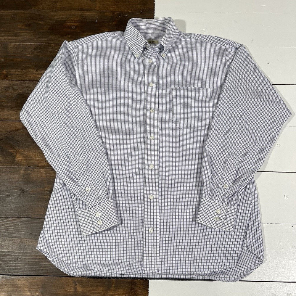 Burberry London Button Down Plaid Shirt Mens Large White Blue 15 1/2 USA Made